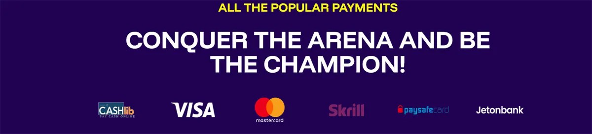 Online casino payment methods section showing logos for Cashlib, Visa, Mastercard, Skrill, Paysafecard, and Jetonbank beneath the headline 