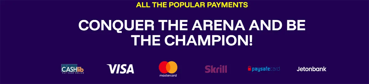 Online casino payment methods section showing logos for Cashlib, Visa, Mastercard, Skrill, Paysafecard, and Jetonbank beneath the headline 